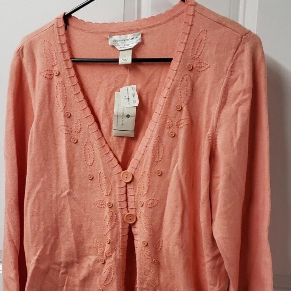 Christopher & Banks Women's Cardigan Sweater Size: Large Button Hand Embroidered